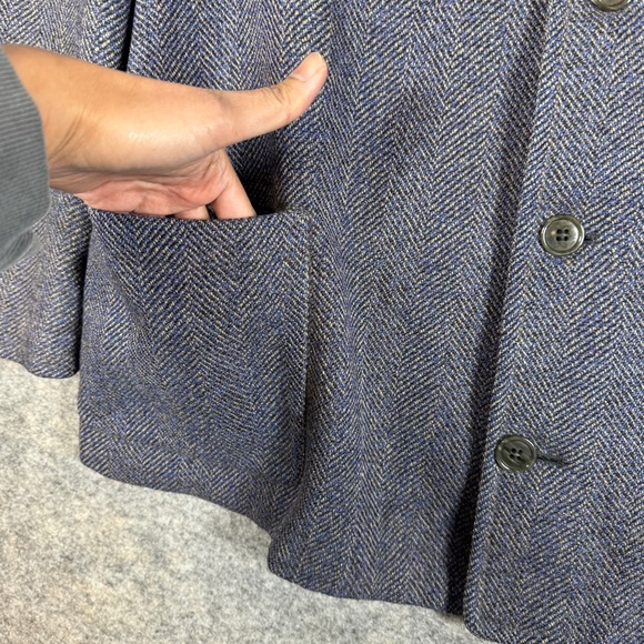 Vintage Blue Herringbone Wool Jacket Size M Cozy Workwear Chore Coat Layering - Picture 4 of 15